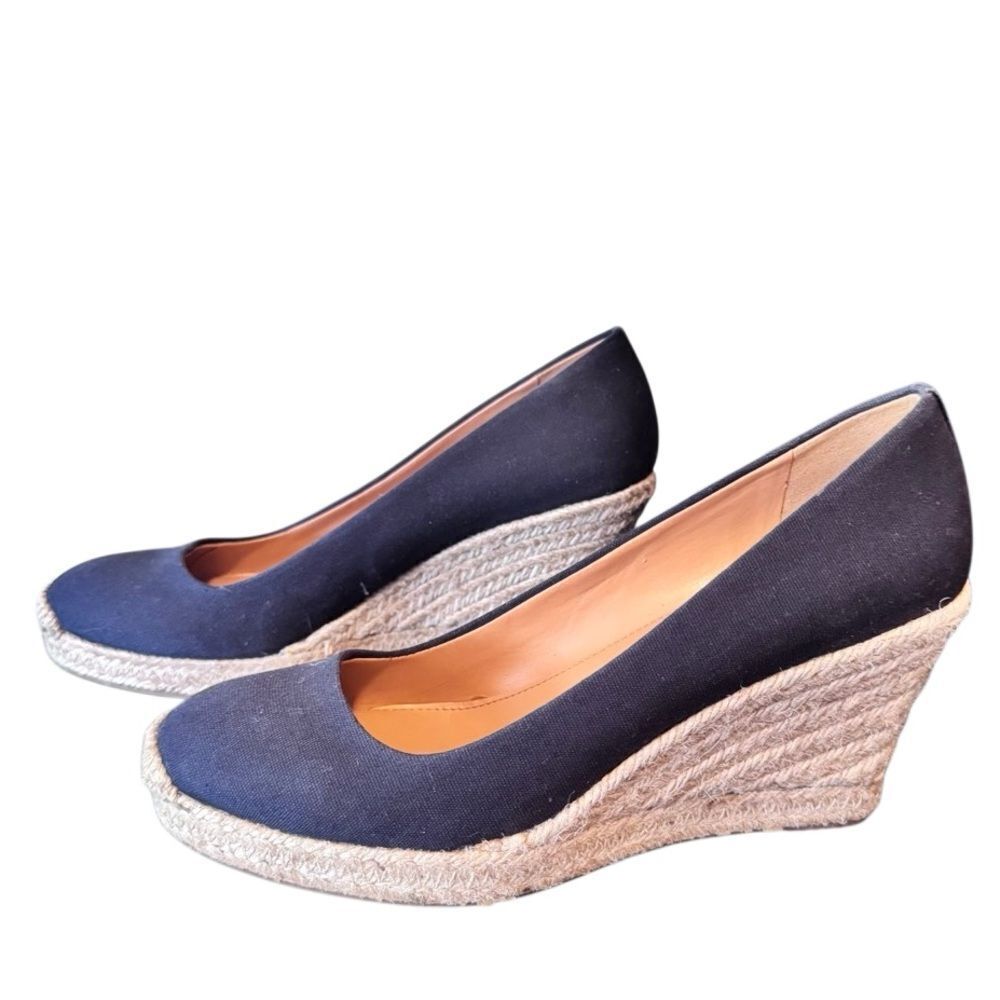 J. Crew J by Crew Navy Blue Canvas Espadrille Wedge Sandals, Size 9